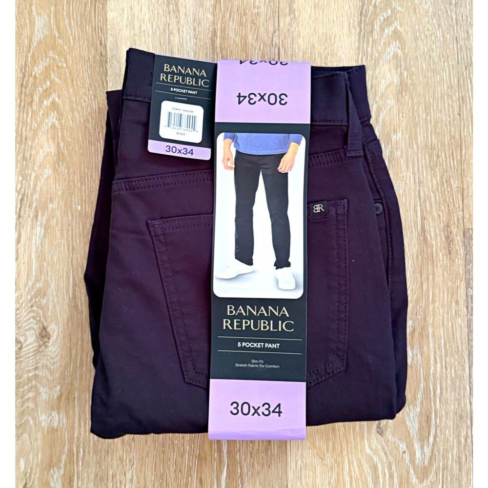 Banana Republic Men's Black 5-Pocket Slim Straight Stretch Twill Pants 30x34